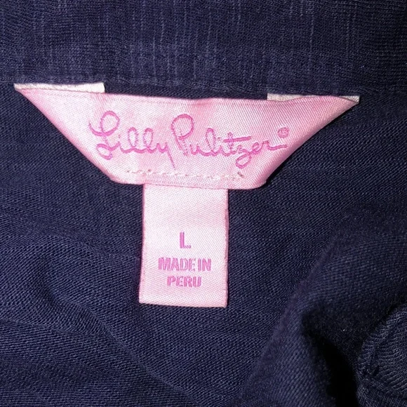 Lilly Pulitzer navy blue top size large ruffle detail Pima cotton - Picture 4 of 5